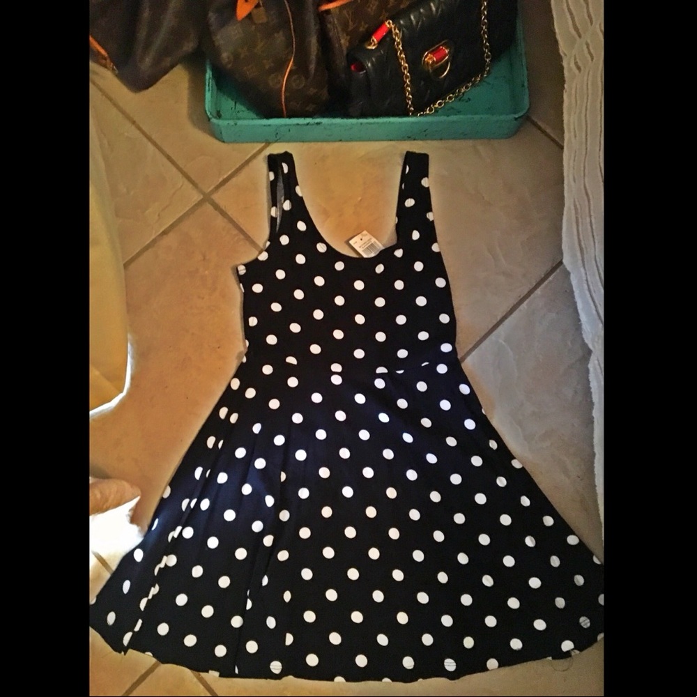 Black & White Polka Dot Fit & Flare T-shirt Dress